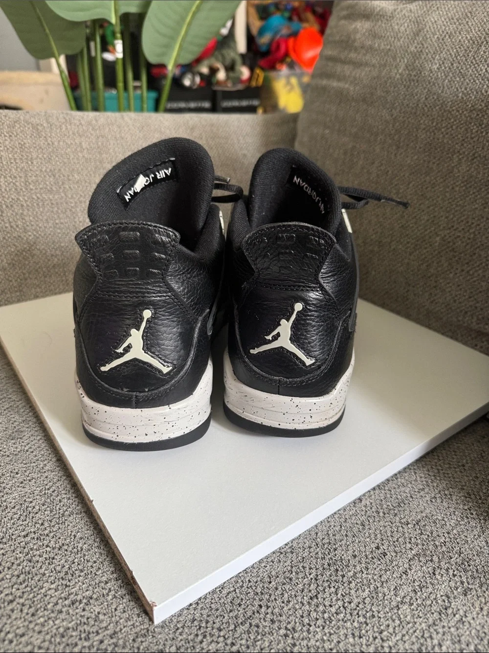 Jordan Men’s Black and Cream Retro Leather Sneakers